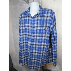 Sonoma Mens Flannel Shirt 2XLT Blue Plaid Long Sleeve Cotton Tall Button Down